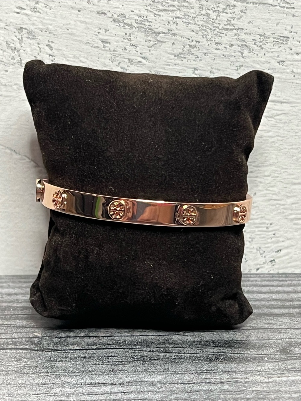 Tory Burch Rose Gold Logo Spur Bangle Bracelet